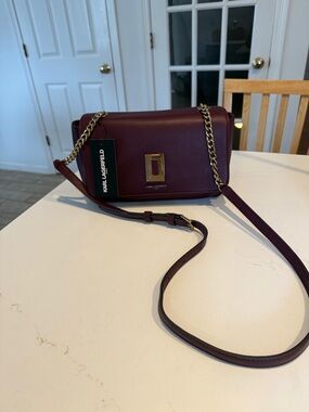 Karl Lagerfeld Burgundy and Gold Chain Crossbody Bag